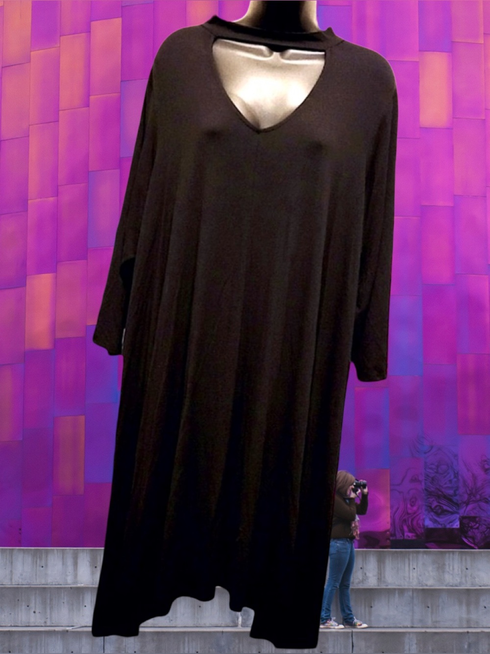 🆕Boutique Women’s plus-size Black Stretchy High-Neck Cut-out Mini Dress❤️❤️2X